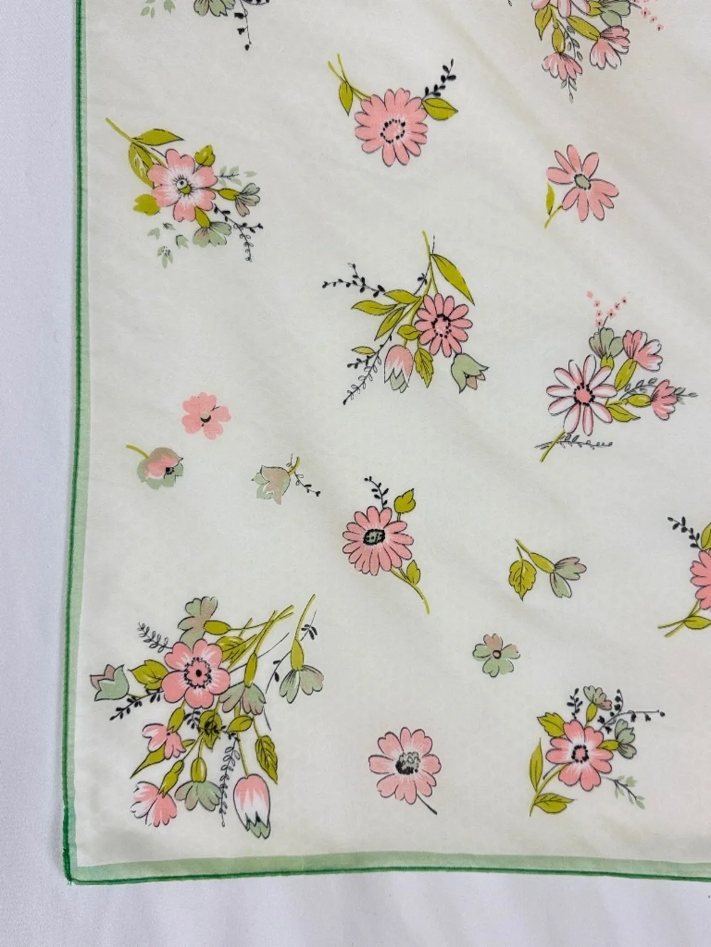 Vintage Glentex Nylon Chiffon Scarf 27in Square Peach Daisies on Off White Japan